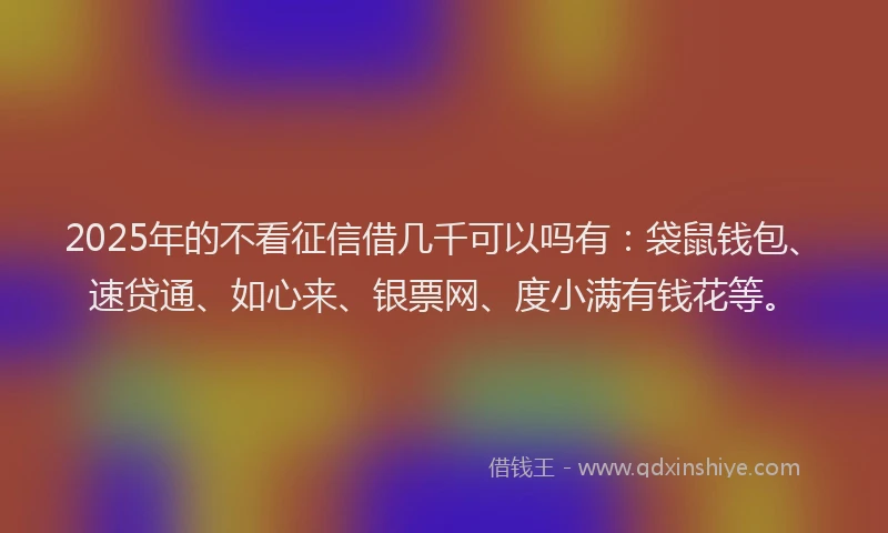 2025年的不看征信借几千可以吗有：袋鼠钱包、速贷通、如心来、银票网、度小满有钱花等。