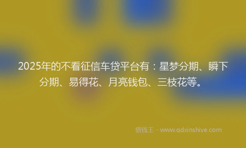 2025年的不看征信车贷平台有：星梦分期、瞬下分期、易得花、月亮钱包、三枝花等。