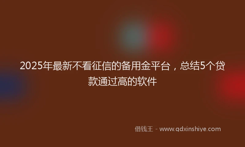 2025年最新不看征信的备用金平台，总结5个贷款通过高的软件