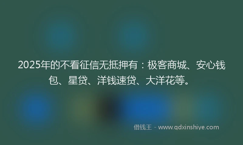 2025年的不看征信无抵押有：极客商城、安心钱包、星贷、洋钱速贷、大洋花等。