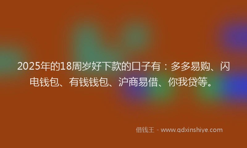 2025年的18周岁好下款的口子有：多多易购、闪电钱包、有钱钱包、沪商易借、你我贷等。
