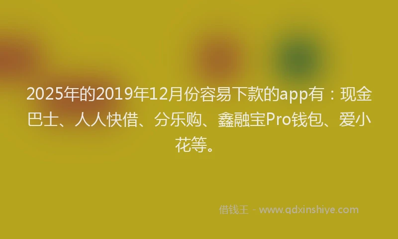 2025年的2019年12月份容易下款的app有：现金巴士、人人快借、分乐购、鑫融宝Pro钱包、爱小花等。
