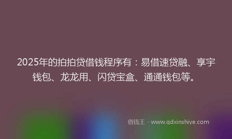 2025年的拍拍贷借钱程序有：易借速贷融、享宇钱包、龙龙用、闪贷宝盒、通通钱包等。