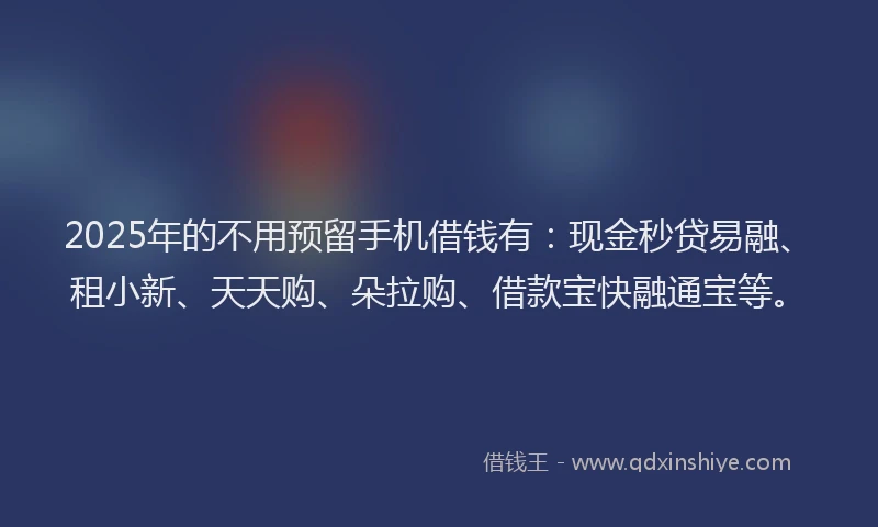 2025年的不用预留手机借钱有：现金秒贷易融、租小新、天天购、朵拉购、借款宝快融通宝等。