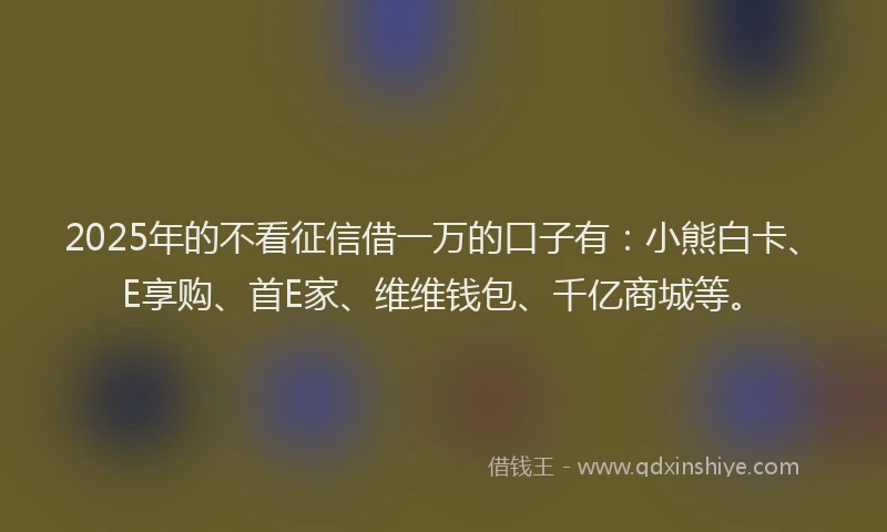 2025年的不看征信借一万的口子有：小熊白卡、E享购、首E家、维维钱包、千亿商城等。