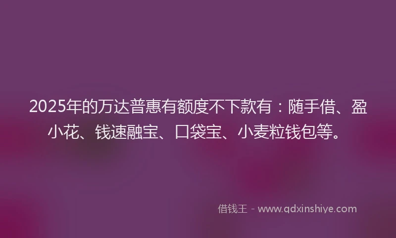 2025年的万达普惠有额度不下款有：随手借、盈小花、钱速融宝、口袋宝、小麦粒钱包等。