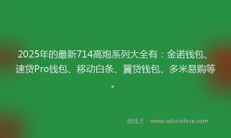 2025年的最新714高炮系列大全有：金诺钱包、速贷Pro钱包、移动白条、翼贷钱包、多米易购等。
