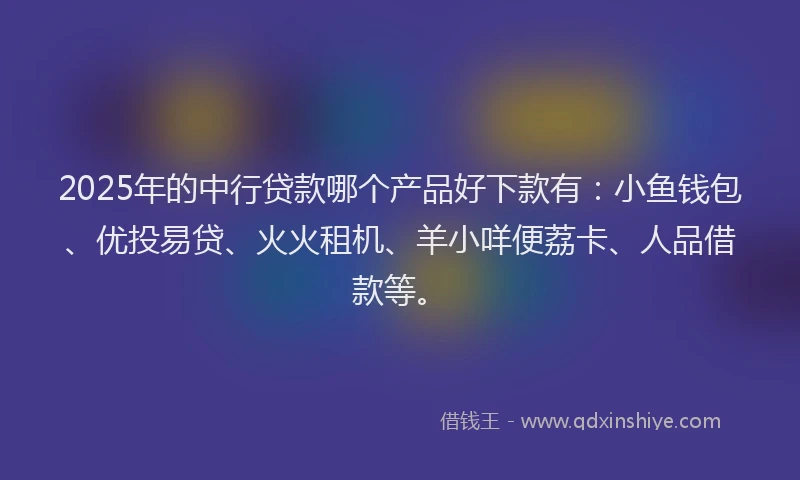 2025年的中行贷款哪个产品好下款有：小鱼钱包、优投易贷、火火租机、羊小咩便荔卡、人品借款等。