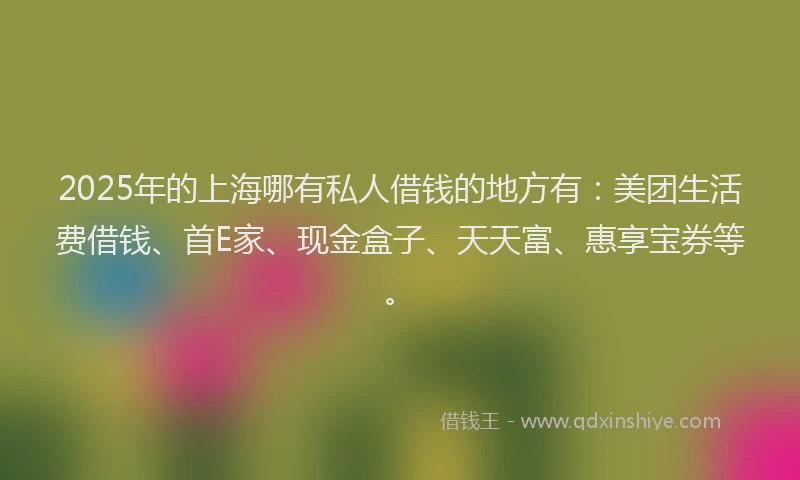 2025年的上海哪有私人借钱的地方有：美团生活费借钱、首E家、现金盒子、天天富、惠享宝券等。