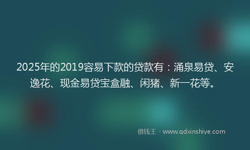 2025年的2019容易下款的贷款有：涌泉易贷、安逸花、现金易贷宝盒融、闲猪、新一花等。