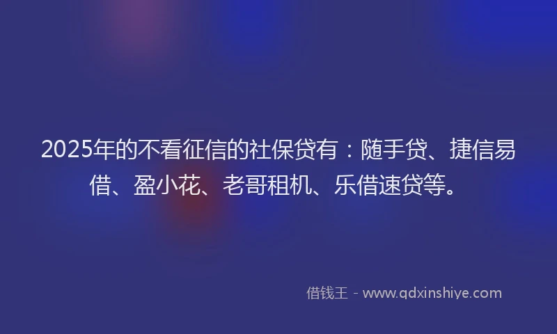 2025年的不看征信的社保贷有：随手贷、捷信易借、盈小花、老哥租机、乐借速贷等。