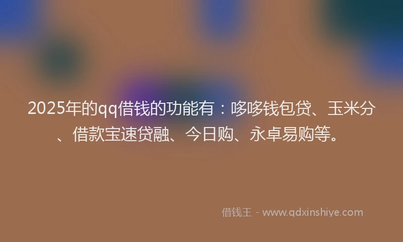 2025年的qq借钱的功能有：哆哆钱包贷、玉米分、借款宝速贷融、今日购、永卓易购等。