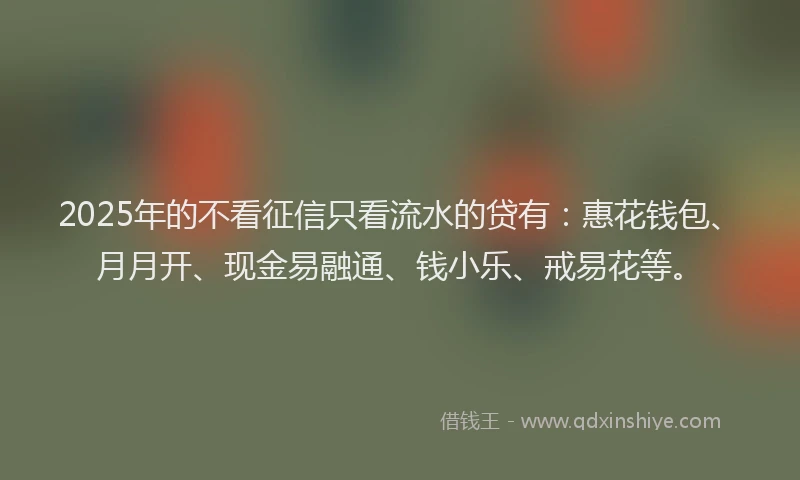 2025年的不看征信只看流水的贷有：惠花钱包、月月开、现金易融通、钱小乐、戒易花等。