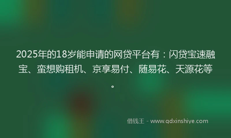 2025年的18岁能申请的网贷平台有：闪贷宝速融宝、蛮想购租机、京享易付、随易花、天源花等。