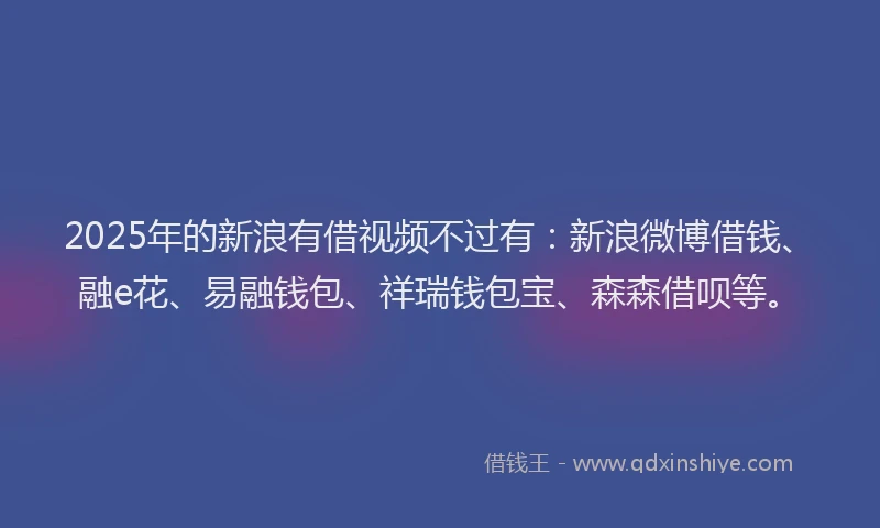 2025年的新浪有借视频不过有：新浪微博借钱、融e花、易融钱包、祥瑞钱包宝、森森借呗等。