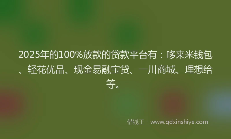 2025年的100%放款的贷款平台有：哆来米钱包、轻花优品、现金易融宝贷、一川商城、理想给等。