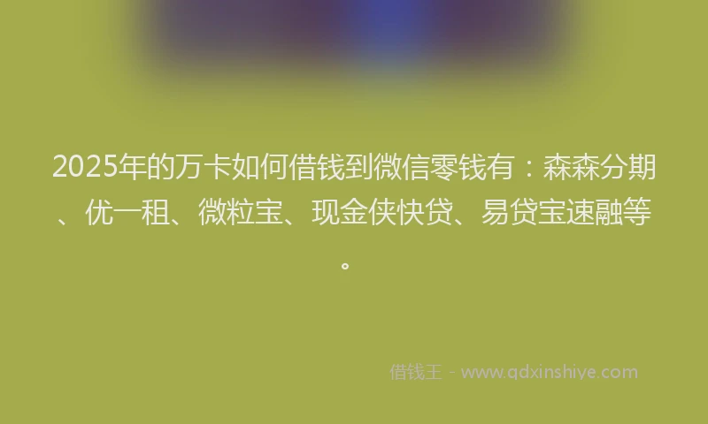 2025年的万卡如何借钱到微信零钱有：森森分期、优一租、微粒宝、现金侠快贷、易贷宝速融等。