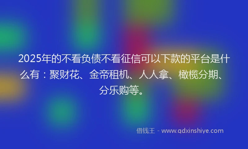 2025年的不看负债不看征信可以下款的平台是什么有：聚财花、金帝租机、人人拿、橄榄分期、分乐购等。