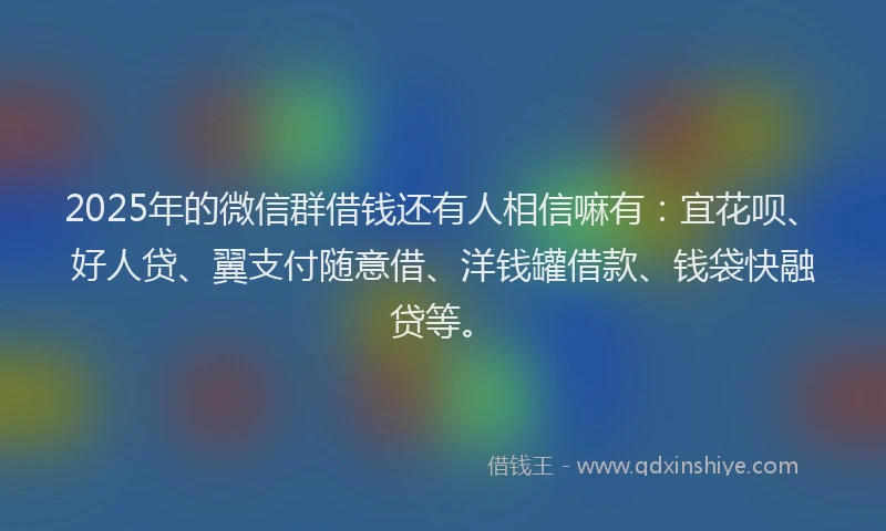 2025年的微信群借钱还有人相信嘛有：宜花呗、好人贷、翼支付随意借、洋钱罐借款、钱袋快融贷等。
