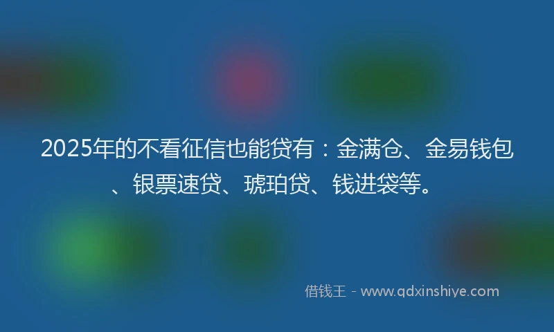 2025年的不看征信也能贷有：金满仓、金易钱包、银票速贷、琥珀贷、钱进袋等。