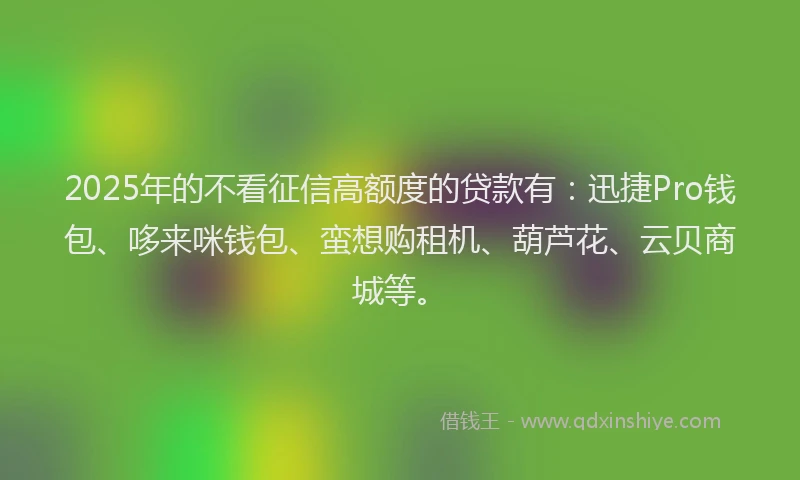 2025年的不看征信高额度的贷款有：迅捷Pro钱包、哆来咪钱包、蛮想购租机、葫芦花、云贝商城等。