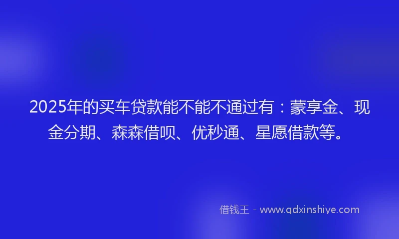 2025年的买车贷款能不能不通过有：蒙享金、现金分期、森森借呗、优秒通、星愿借款等。