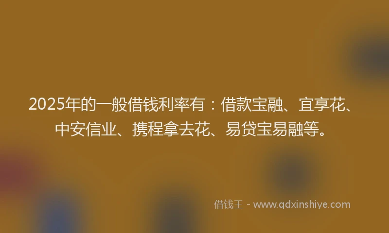 2025年的一般借钱利率有：借款宝融、宜享花、中安信业、携程拿去花、易贷宝易融等。