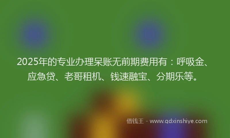 2025年的专业办理呆账无前期费用有：呼吸金、应急贷、老哥租机、钱速融宝、分期乐等。