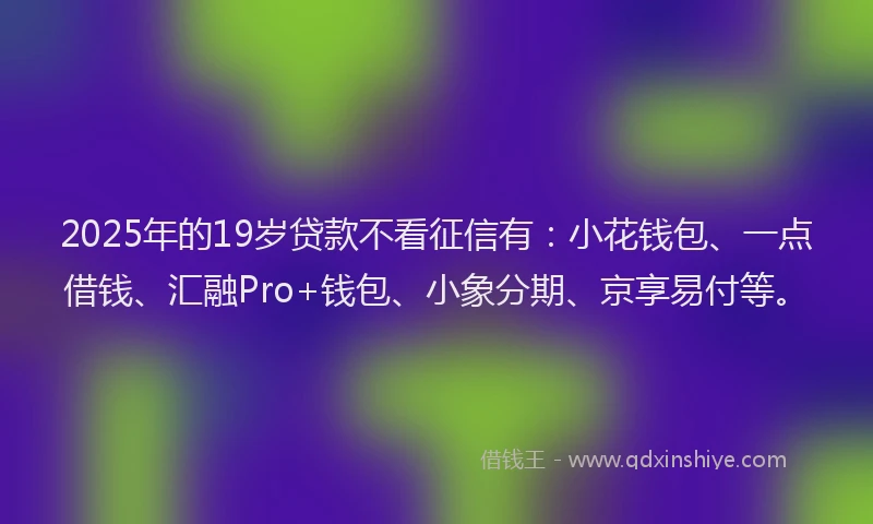 2025年的19岁贷款不看征信有：小花钱包、一点借钱、汇融Pro+钱包、小象分期、京享易付等。