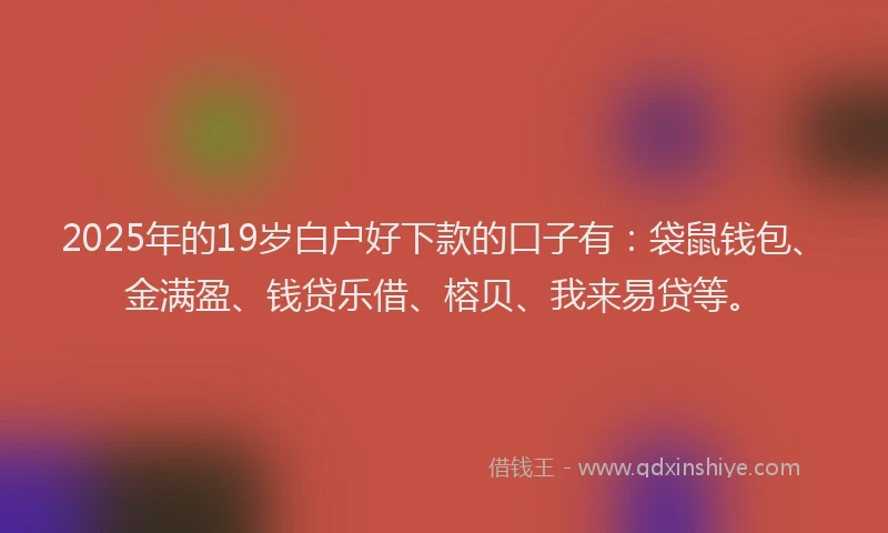 2025年的19岁白户好下款的口子有：袋鼠钱包、金满盈、钱贷乐借、榕贝、我来易贷等。