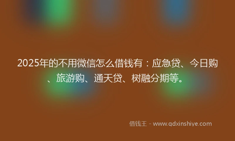 2025年的不用微信怎么借钱有：应急贷、今日购、旅游购、通天贷、树融分期等。