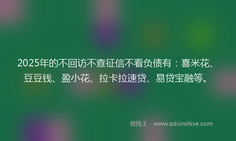 2025年的不回访不查征信不看负债有：喜米花、豆豆钱、盈小花、拉卡拉速贷、易贷宝融等。