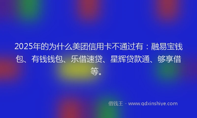 2025年的为什么美团信用卡不通过有：融易宝钱包、有钱钱包、乐借速贷、星辉贷款通、够享借等。