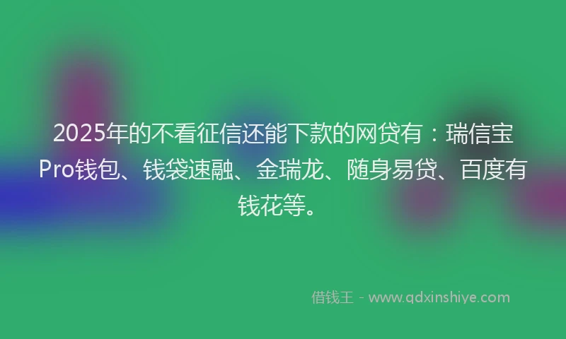 2025年的不看征信还能下款的网贷有：瑞信宝Pro钱包、钱袋速融、金瑞龙、随身易贷、百度有钱花等。