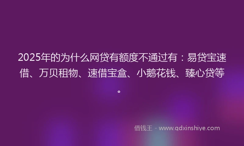 2025年的为什么网贷有额度不通过有：易贷宝速借、万贝租物、速借宝盒、小鹅花钱、臻心贷等。