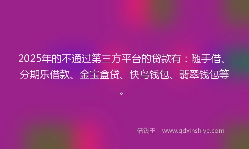 2025年的不通过第三方平台的贷款有：随手借、分期乐借款、金宝盒贷、快鸟钱包、翡翠钱包等。