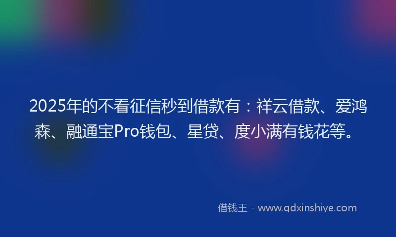 2025年的不看征信秒到借款有：祥云借款、爱鸿森、融通宝Pro钱包、星贷、度小满有钱花等。