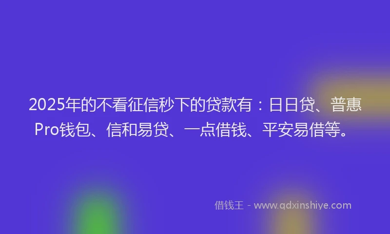2025年的不看征信秒下的贷款有：日日贷、普惠Pro钱包、信和易贷、一点借钱、平安易借等。