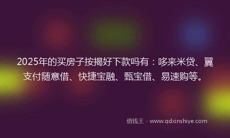 2025年的买房子按揭好下款吗有：哆来米贷、翼支付随意借、快捷宝融、甄宝借、易速购等。