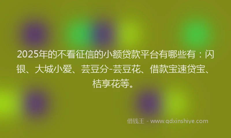 2025年的不看征信的小额贷款平台有哪些有：闪银、大城小爱、芸豆分-芸豆花、借款宝速贷宝、桔享花等。