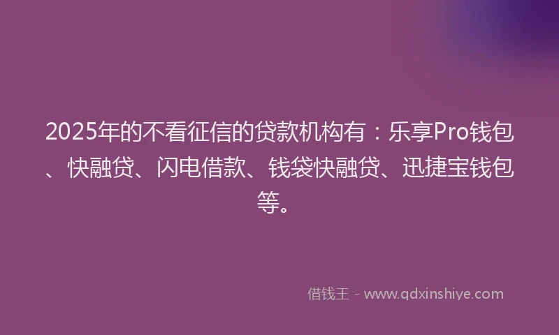 2025年的不看征信的贷款机构有：乐享Pro钱包、快融贷、闪电借款、钱袋快融贷、迅捷宝钱包等。