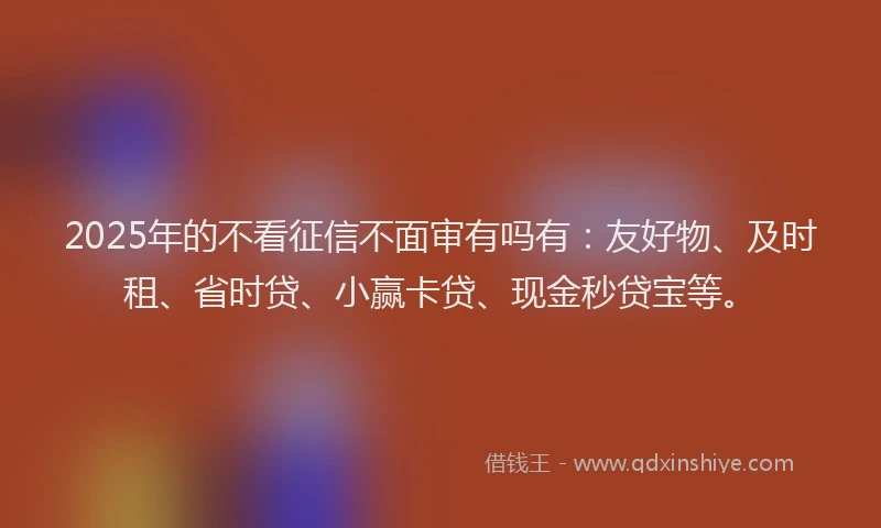 2025年的不看征信不面审有吗有：友好物、及时租、省时贷、小赢卡贷、现金秒贷宝等。