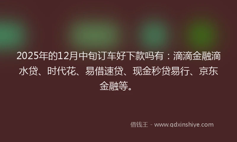 2025年的12月中旬订车好下款吗有：滴滴金融滴水贷、时代花、易借速贷、现金秒贷易行、京东金融等。