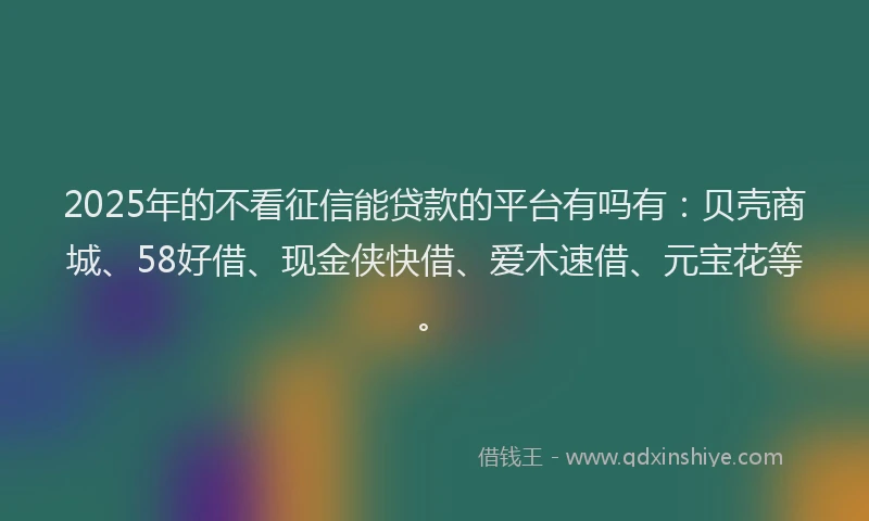 2025年的不看征信能贷款的平台有吗有：贝壳商城、58好借、现金侠快借、爱木速借、元宝花等。