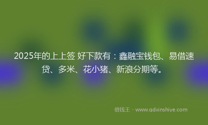 2025年的上上签 好下款有：鑫融宝钱包、易借速贷、多米、花小猪、新浪分期等。