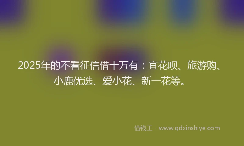 2025年的不看征信借十万有：宜花呗、旅游购、小鹿优选、爱小花、新一花等。