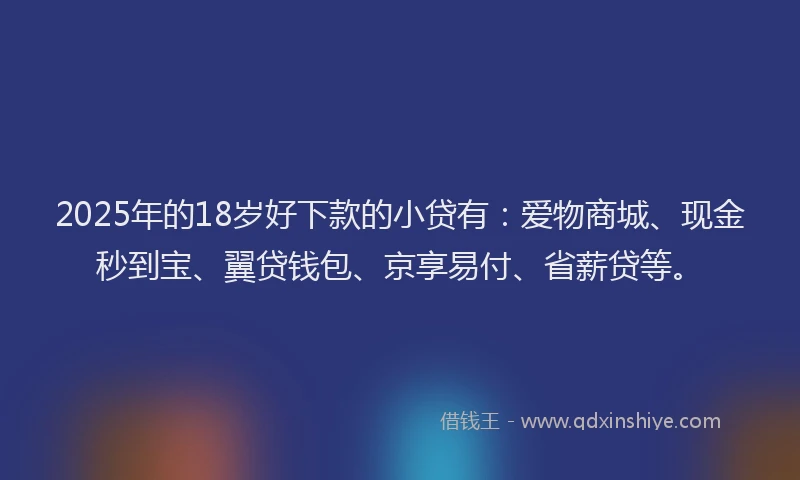 2025年的18岁好下款的小贷有：爱物商城、现金秒到宝、翼贷钱包、京享易付、省薪贷等。