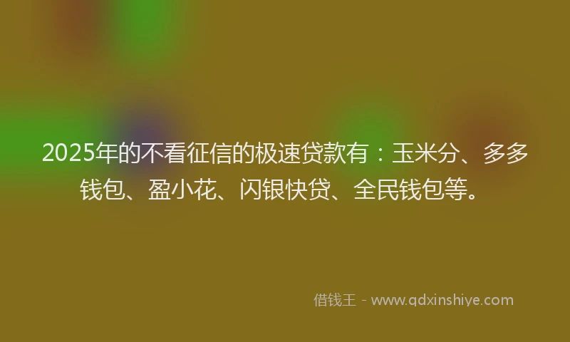 2025年的不看征信的极速贷款有：玉米分、多多钱包、盈小花、闪银快贷、全民钱包等。