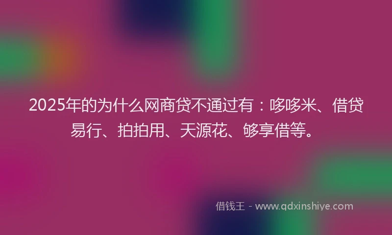 2025年的为什么网商贷不通过有：哆哆米、借贷易行、拍拍用、天源花、够享借等。