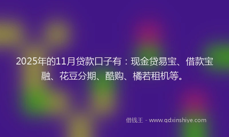 2025年的11月贷款口子有：现金贷易宝、借款宝融、花豆分期、酷购、橘若租机等。